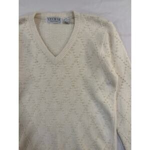 VTG Angora Silk Lambswool Blend Beaded White Sweater Size Medium
